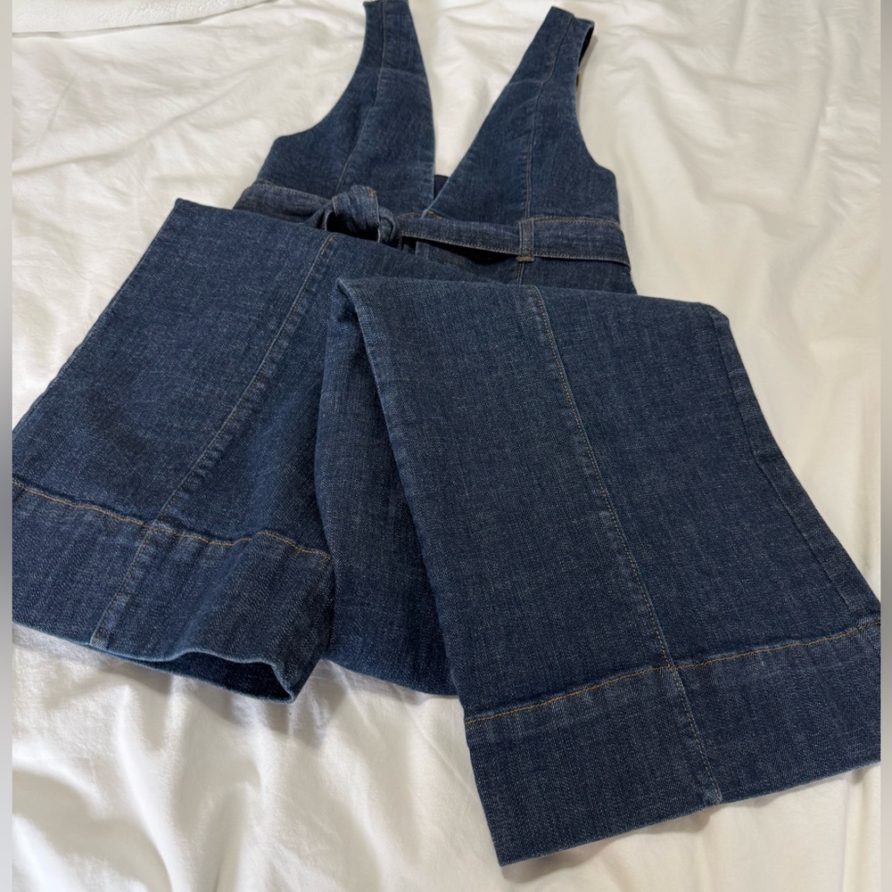 Anthropologie Wide Leg Stretch Denim Overalls